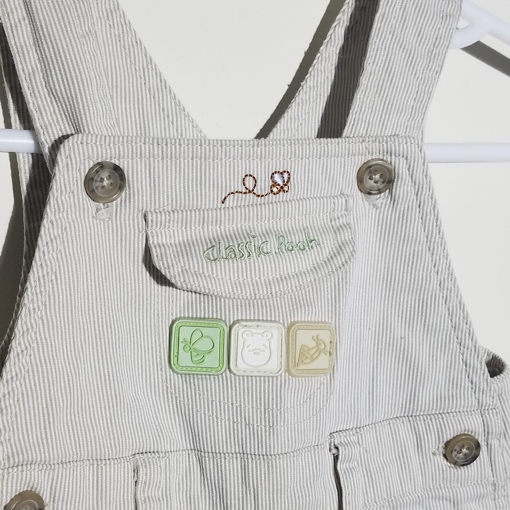 Disney Classic Pooh Bear Striped Overalls Set NB - Picture 3 of 9